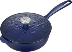 Le Creuset 2 1/4 Qt. Enameled Cast Iron Saucier W/Olive Branch Embossed Lid - Indigo