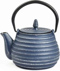 Frieling Teapot Cast Iron TebieClassic With Stainless Steel Stainer 27 Fl. Oz -Blue/Silver