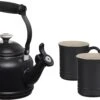 Le Creuset 1 1/4 Qt. Demi Kettle W/Stainless Steel Knob & (2) 14 Oz. Mug Set - Licorice