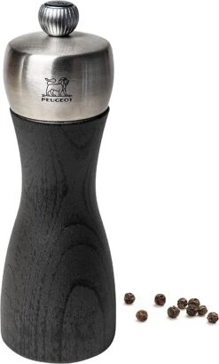 Peugeot - Fidji Manual Pepper Mill - Adjustable Grinder - Beechwood And Stainless Steel, Graphite Finish, 6 Inches