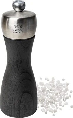 Peugeot - Fidji Manual Salt Mill - Adjustable Grinder - Beechwood And Stainless Steel, Graphite Finish, 6 Inches