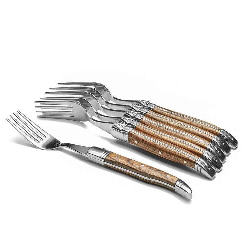 TB Laguiole Tradition 6-Piece Dinner Fork Set - Light Wood Handle 1 TB Laguiole Tradition 6-Piece Dinner Fork Set - Light Wood Handle