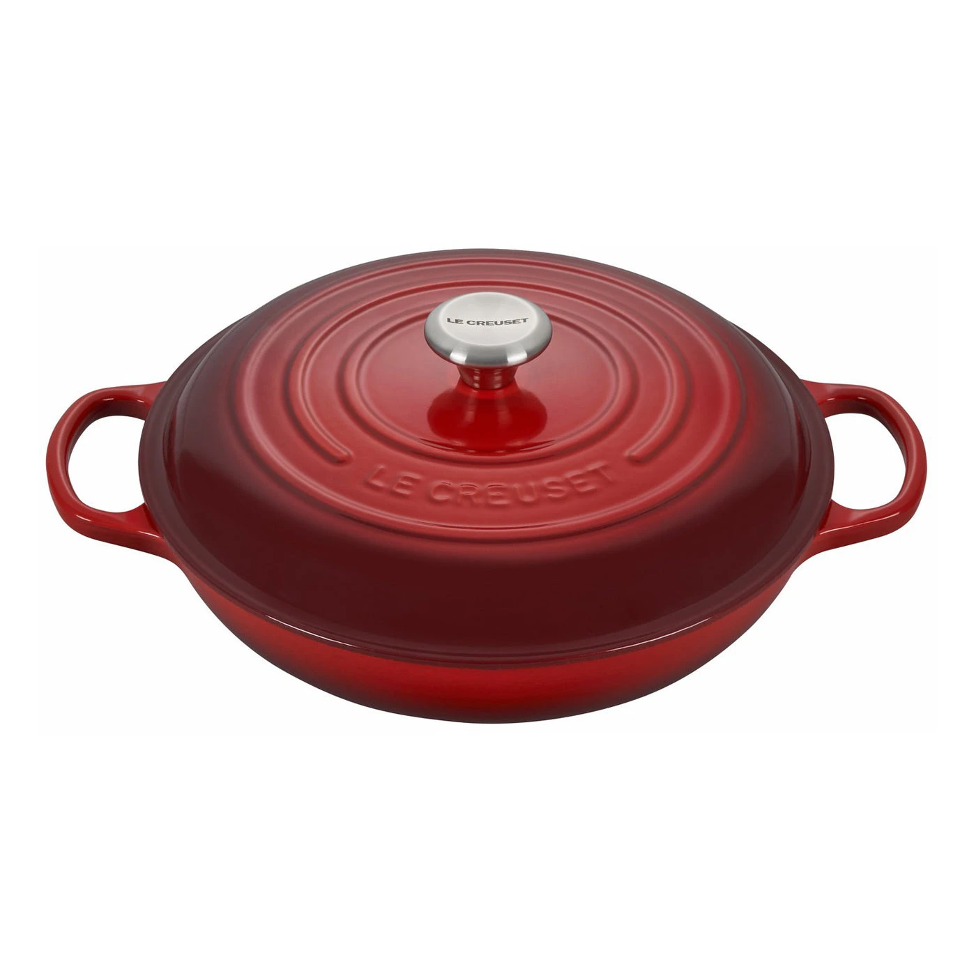 Le Creuset 3 1/2 Qt. Signature Braiser W/Stainless Steel Knob - Cerise- Personalized Engraving Available 1 Le Creuset 3 1/2 Qt. Signature Braiser W/Stainless Steel Knob - Cerise- Personalized Engraving Available