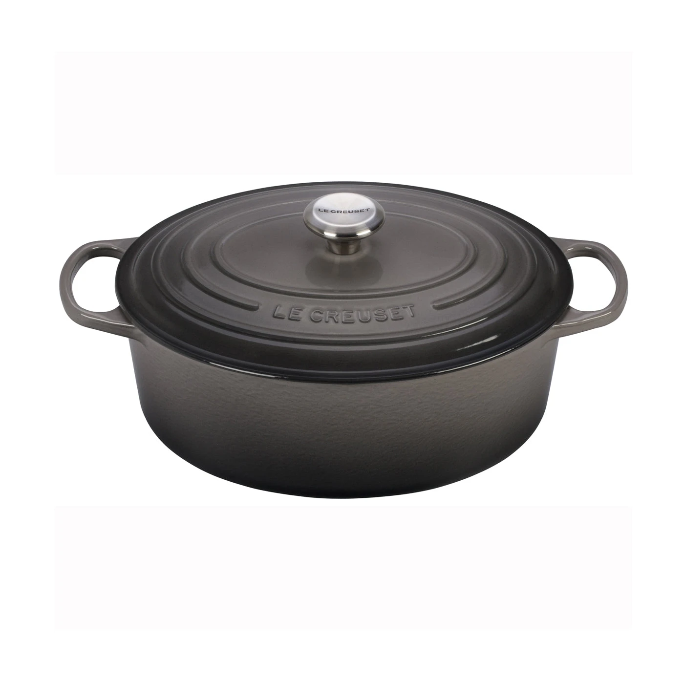 Le Creuset 6 3/4 Qt. Signature Oval Dutch Oven W/Stainless Steel Knob - Oyster- Personalized Engraving Available 1 Le Creuset 6 3/4 Qt. Signature Oval Dutch Oven W/Stainless Steel Knob - Oyster- Personalized Engraving Available