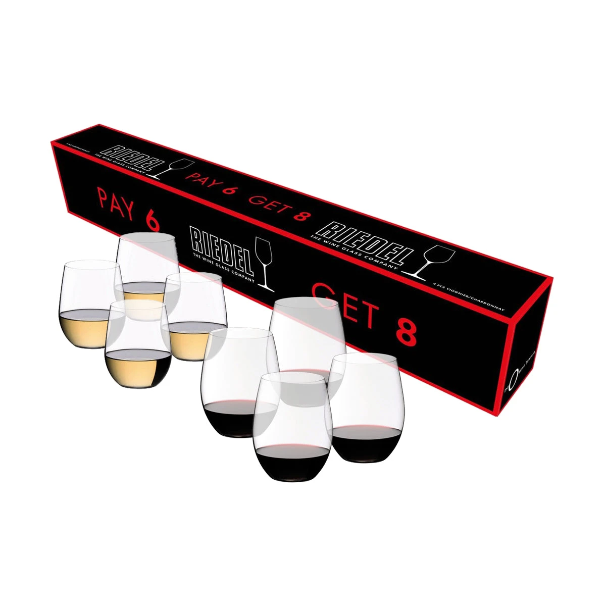 Riedel O Wine Tumbler Cabernet Sauvignon/Merlot/Bordeaux And Viognier/Chardonnay Glasses - Buy 6 Get 8 - Set Of 8 1 Riedel O Wine Tumbler Cabernet Sauvignon/Merlot/Bordeaux And Viognier/Chardonnay Glasses - Buy 6 Get 8 - Set Of 8
