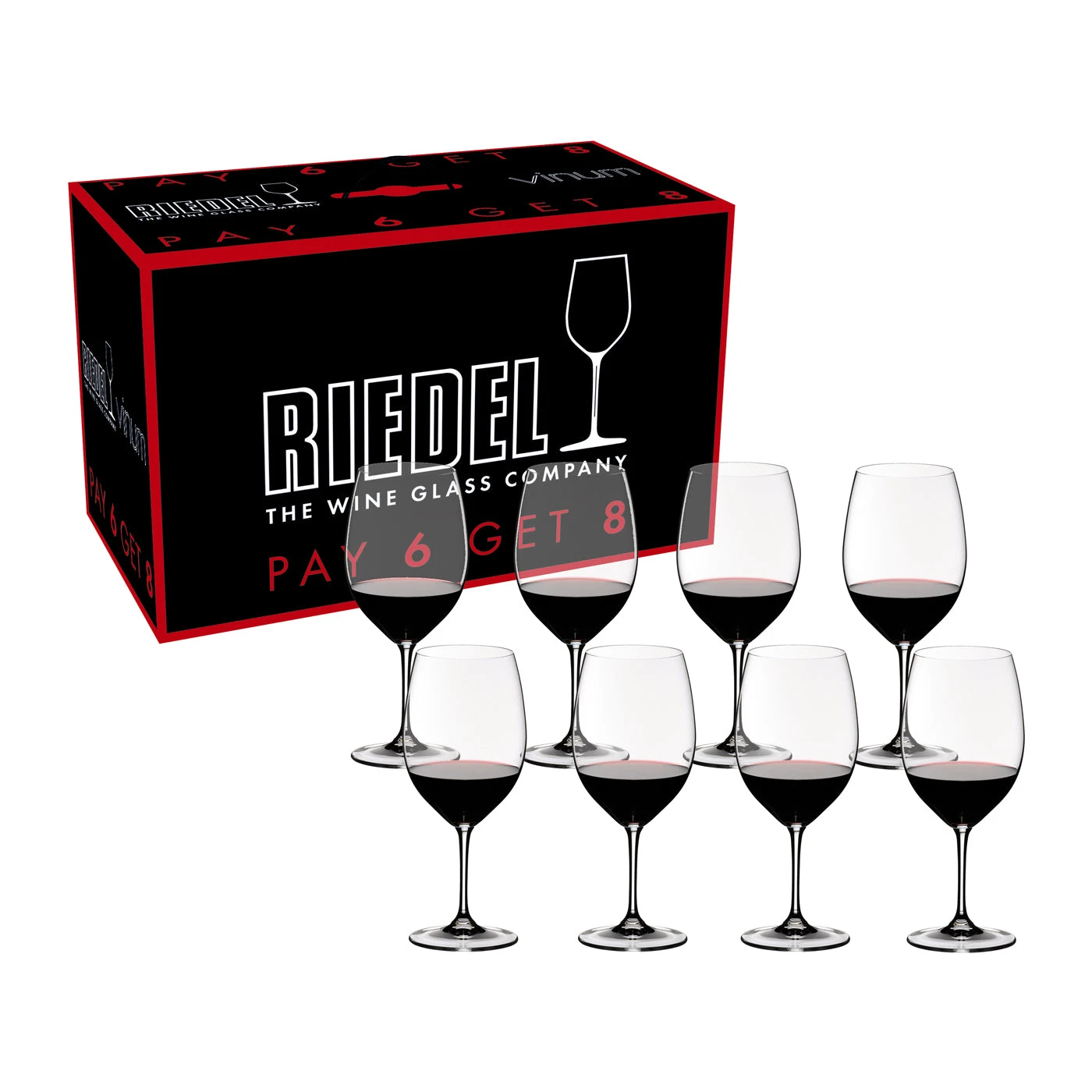 Riedel Vinum Cabernet Sauvignon/Merlot/Bordeaux Glass - Buy 6 Get 8 - Set Of 8 1 Riedel Vinum Cabernet Sauvignon/Merlot/Bordeaux Glass - Buy 6 Get 8 - Set Of 8